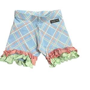 Matilda Jane Girls Ruffle Shorts Size 4  Pastel Plaid Double Ruffle Hem Boho